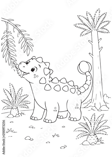 Fényképezés coloring page book lovable baby Ankylosaurus with a wonder-filled expression gaz