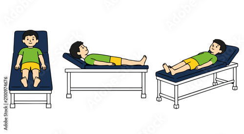 Title
Child Patient Examination Positions on Medical Examination Table Flat Vector Healthcare Illustration Set Isolated on White Background