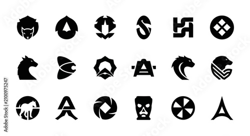 Canvastavla Collection of 18 black with plain white background white logos icons identifiers