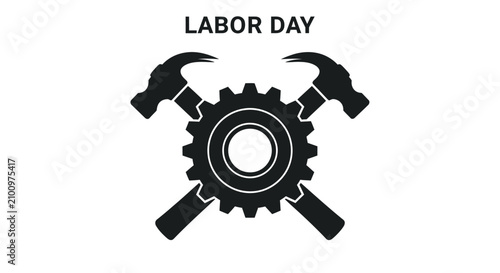 Labor day icon with gears with interlocking gears crossed hammers white background black labor engineering celebration employment machinery with mechanics