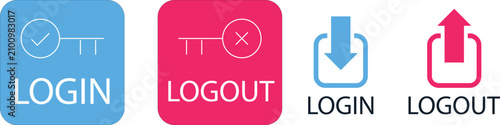 Bild auf Leinwand Login and logout flat icons with check and cross symbols