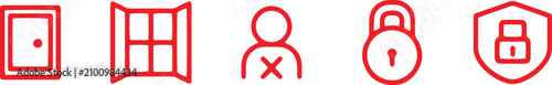 Foto Red security icons set with lock and access symbols