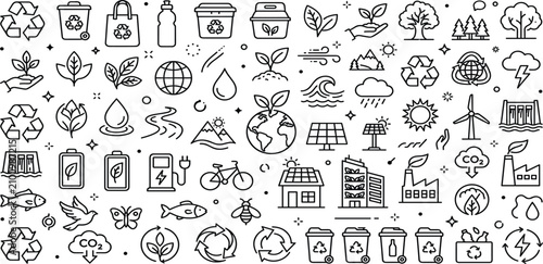 Canvastavla Comprehensive Ecology and Green Energy Line Icon Set Featuring Sustainable Envir