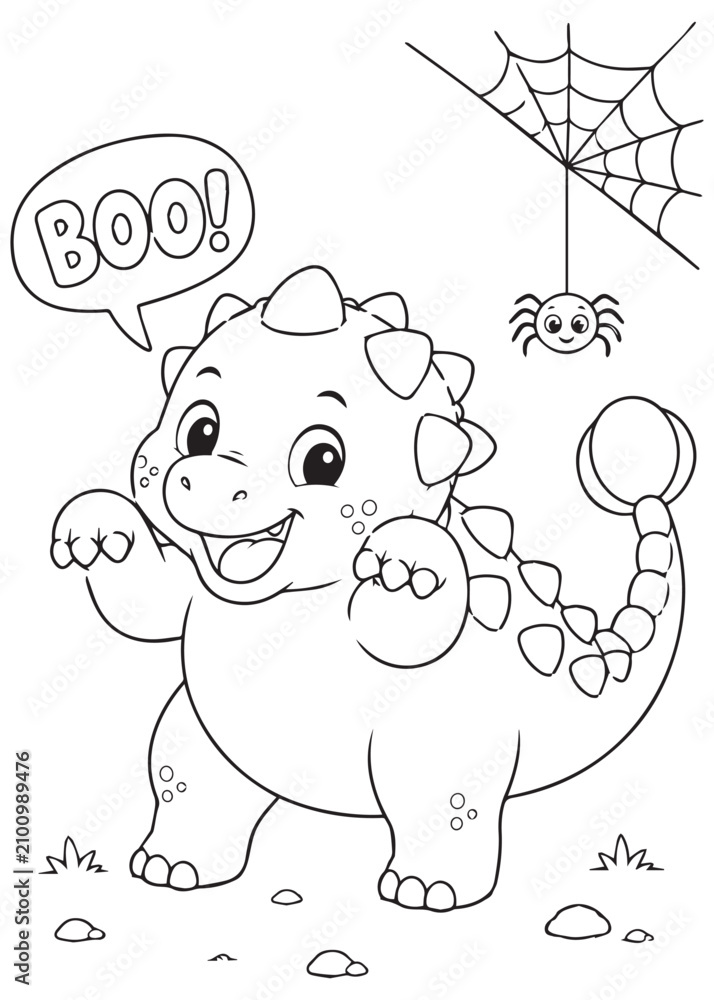 Obraz premium Coloring Page Book Playful Ankylosaurus Saying Boo Halloween Coloring Page for Kids