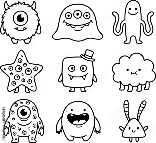 Obraz na płótnie Cute cartoon monster doodle vector collection featuring funny one-eyed creatures