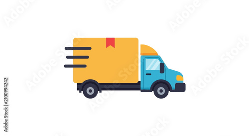 Express delivery truck carrying large package at high speed