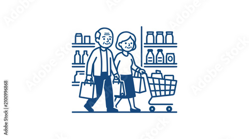 Bild auf Leinwand Couple shopping with grocery cart.