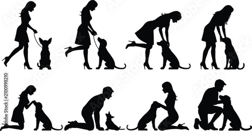 Tableau sur toile Dog and owner affectionate silhouettes bonding training and playful interactions