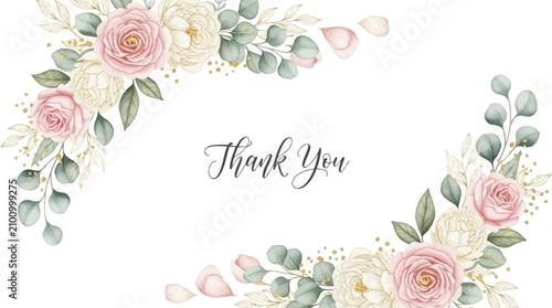 Elegant watercolor roses thank you card frame