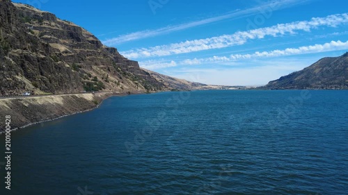  Low flight over green water of the Columbia River and the Gorge looking east