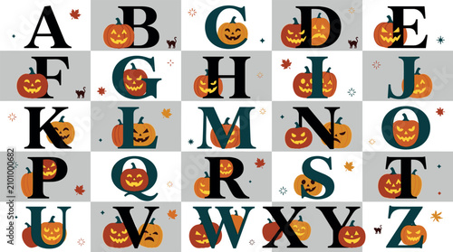 Foto Halloween alphabet vector collection featuring decorative uppercase letters with