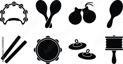 Foto Percussion and Rhythm Instrument Black Silhouette Collection with Tambourine Mar