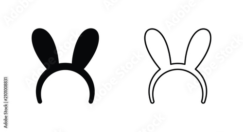 Bild auf Leinwand Rabbit Ear Headband Silhouette In Black And White Line Art