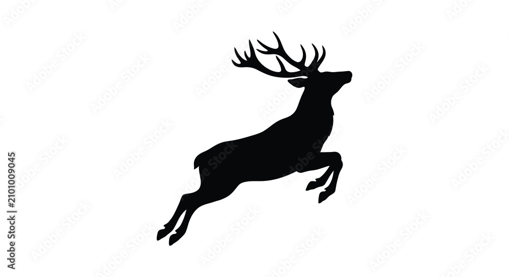 Fototapeta premium Leaping Deer Silhouette Against A White Background Silhouette
