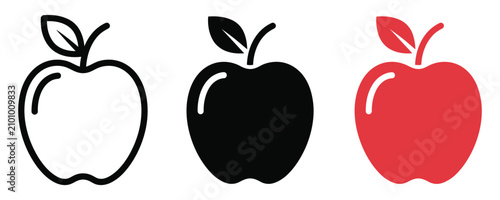 Photography Set of apple icons in outline solid black red styles with silhouette collection