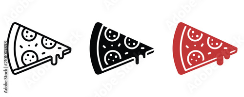 Εκτύπωση καμβά Pizza slice icons in outline solid black red styles with pepperoni silhouette co