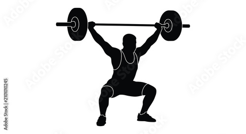 Canvastavla Weightlifter Performing Clean And Jerk Black Silhouette