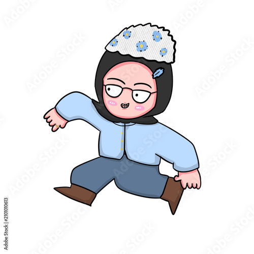 Muslim Girl Wearing Hijab Running Cartoon Character Illustration