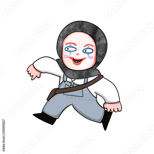 Kid in Costume With Face Paint Running Cartoon Character Illustration