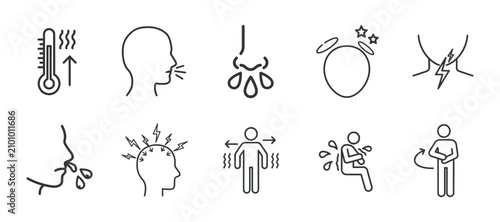 Foto Illness Icons Set Line Style Pictograms Depicting Various Ailments And Symptoms