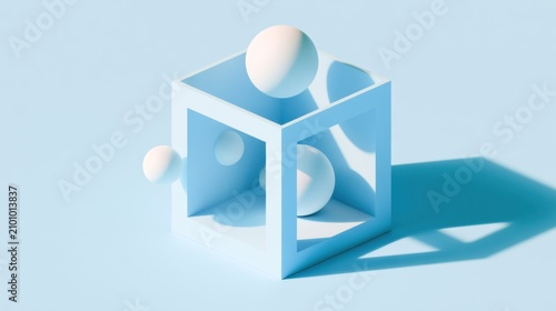 Blue tinted 3D geometric shapes with dramatic shadows.