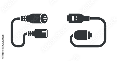 Bild auf Leinwand Electric vehicle charging cable and connector silhouette flat two tone pictogram