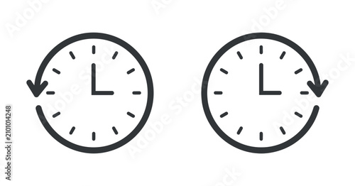 Fotografie Two Clock Face Icons With Circular Arrows Illustrating Time Reversal Or Resettin