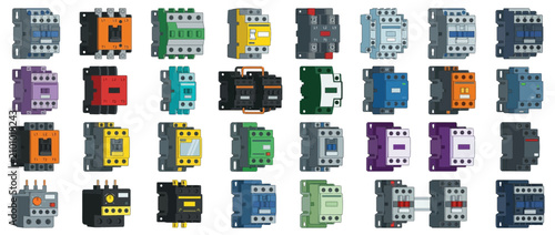Cuadro en lienzo Set of colorful industrial electrical contactors vector illustration