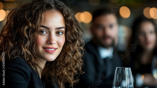 Woman smiling at restaurant