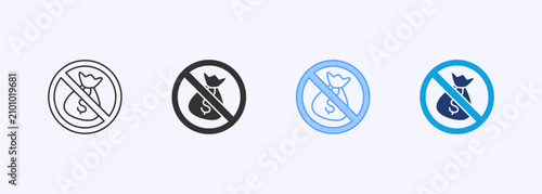 No Money Icon Set Multiple Style Collection Illustration