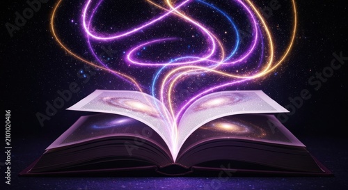 Obraz na płótnie Open book with glowing purple lines.