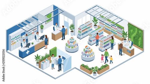 Photos Interior of a modern grocery store.