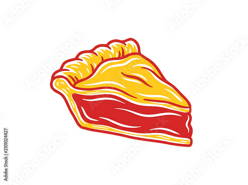 A vibrant hand-drawn illustration of a delicious cherry pie slice on a transparent background.