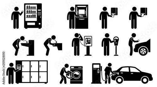 Public service and automated machine silhouette icons.