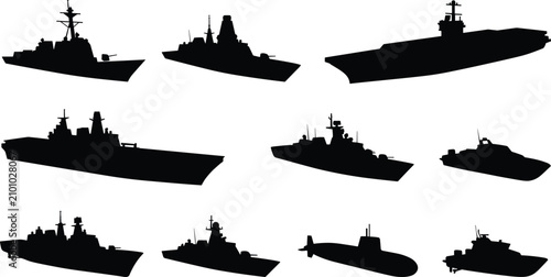 Photos Military Naval Warship Silhouette Collection Featuring Destroyer Frigate Aircraf
