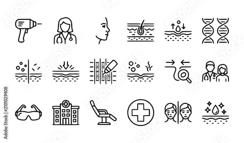 Bild auf Leinwand Laser dermatology and skin treatment line icon set vector