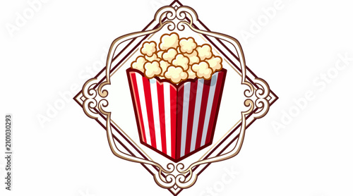 Retro Popcorn Bucket Emblem - Cinema Snack Icon