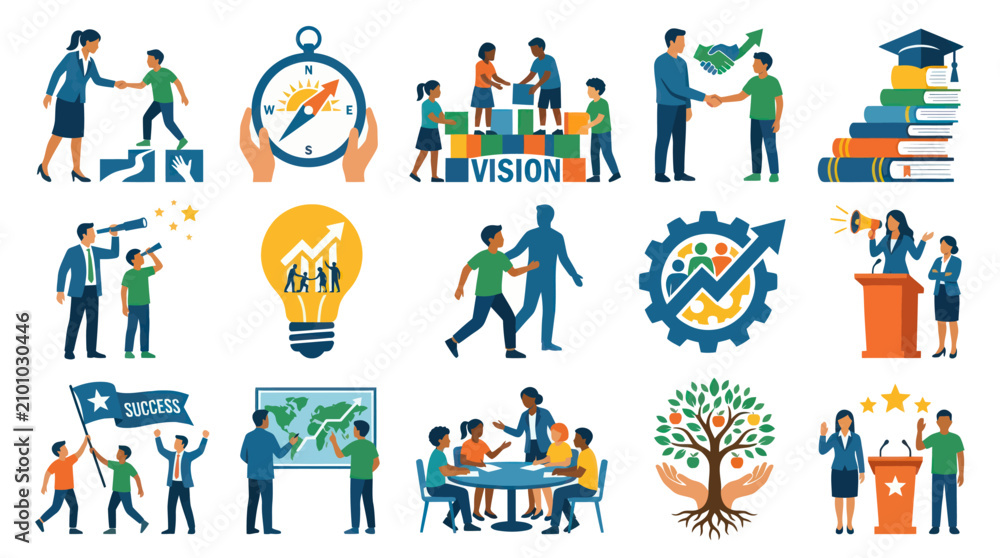 Fototapeta premium Flat Vector Illustrations of Business, Education, Leadership, Success, Development Concepts with People.