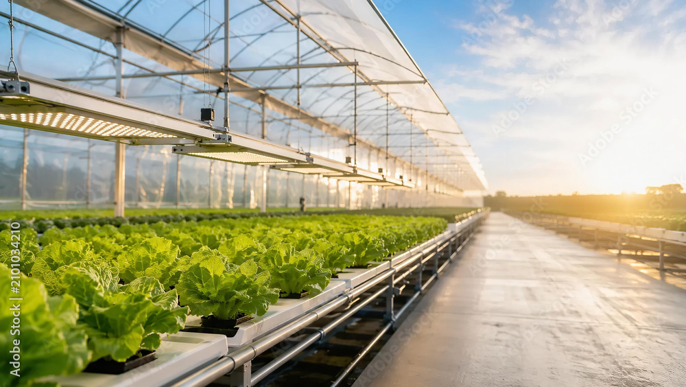 Naklejka premium Modern hydroponic lettuce greenhouse interior