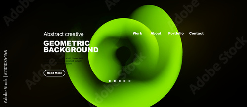 Abstract green geometric background. Modern design features flowing shapes, t...