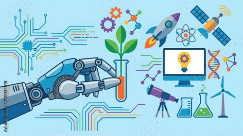 Robot holds plant in laboratory setting.