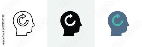 Human head profile with refresh arrow icon for cognitive learning and thinking.