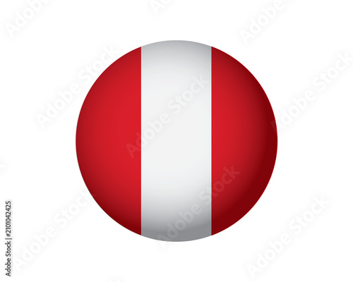 Peru flag icon as a glossy sphere. Round button with Peruvian national symbol.