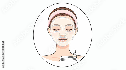 relaxed woman with face mask and skincare products