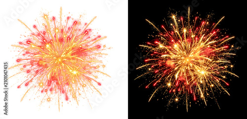 Cuadro en lienzo Vibrant firework explosion with bright yellow and red sparks isolated on transpa