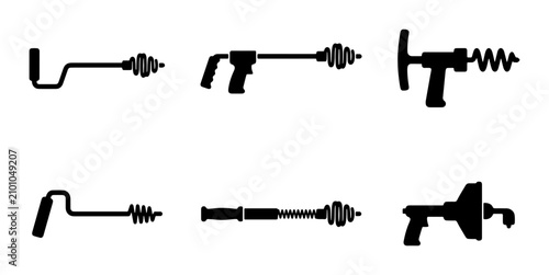 Foto Retro Sci-Fi Ray Guns, Vintage Space Blasters, Futuristic Weapon Icons, Vector S
