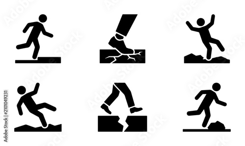 Quadro su tela Vector Icons: Slipping, Falling, Tripping Hazards, Safety Warnings, Danger Signs