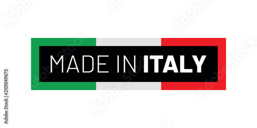 Made in Italy Label with Italian Tricolor Flag and Bold Black Banner, Authentic Italian Product Origin Badge, National Quality Mark, Manufacturing and Export Vector Design