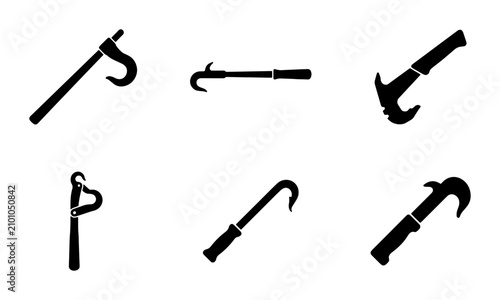 Bild auf Leinwand Collection of Black Ice Hooks, Grappling Tools, and Climbing Aids Vector Icons