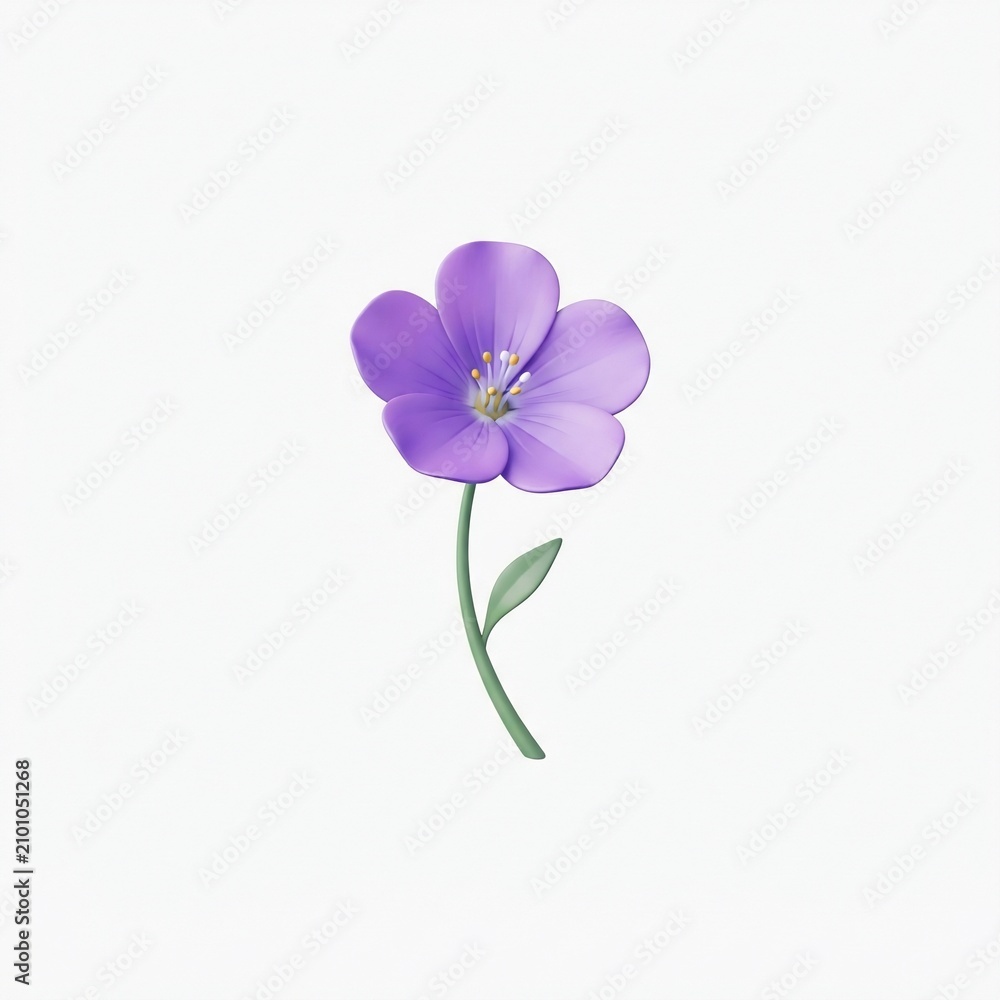 Fototapeta premium Purple Flower on Green Stem Isolated.